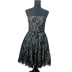 Neiman Marcus Black Beige Strapless‎ Formal Dress Punk Goth Grunge Womens 8